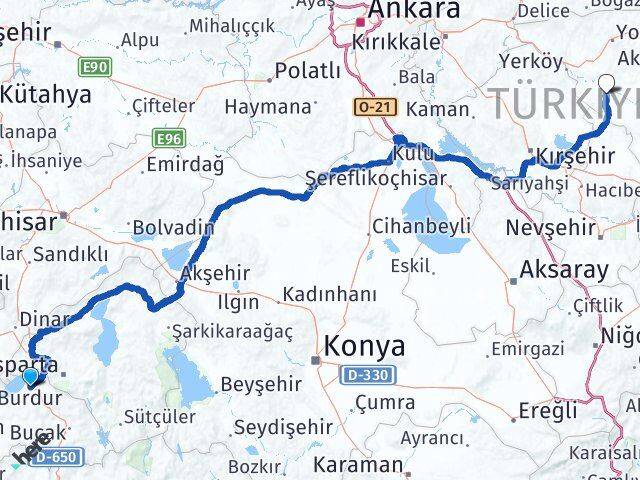 Burdur Şefaatli Yozgat Arası Kaç Km - Yol Haritası