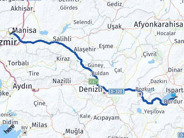 Burdur Şehzadeler Manisa Arası Kaç Km - Yol Haritası