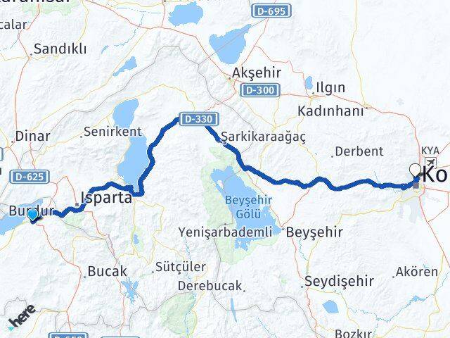 Burdur Selçuklu Konya Arası Kaç Km - Yol Haritası