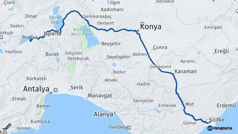 Burdur Silifke Mersin Arası Kaç Km - Yol Haritası