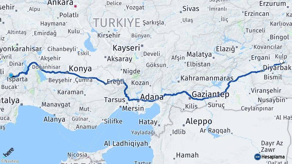 Burdur Silvan Diyarbakır Arası Kaç Km - Yol Haritası