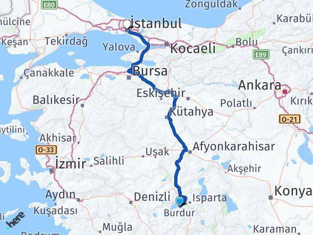 Burdur Şişli İstanbul Arası Kaç Km - Yol Haritası