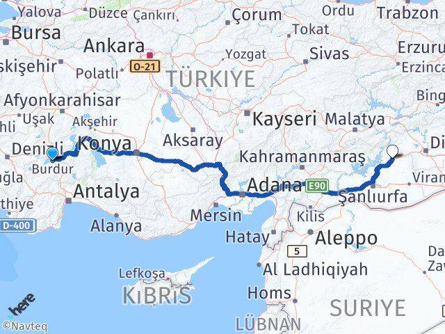 Burdur Siverek Şanlıurfa Arası Kaç Km - Yol Haritası