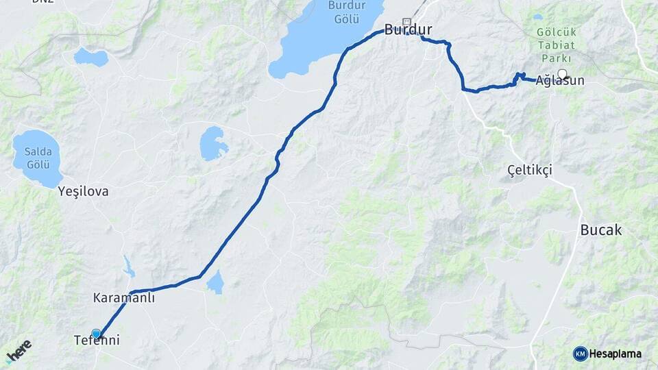 Burdur Tefenni Ağlasun Arası Kaç Km - Yol Haritası