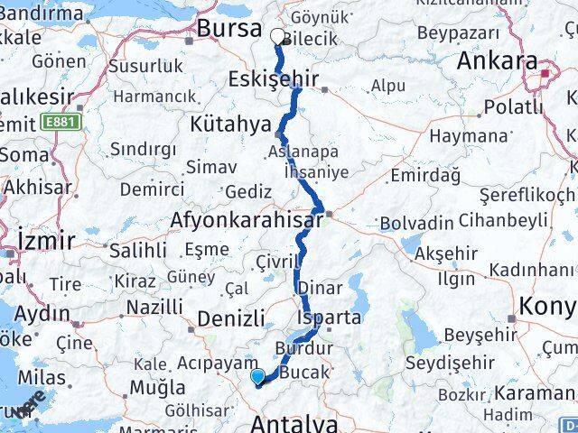 Burdur Tefenni Bilecik Arası Kaç Km - Yol Haritası