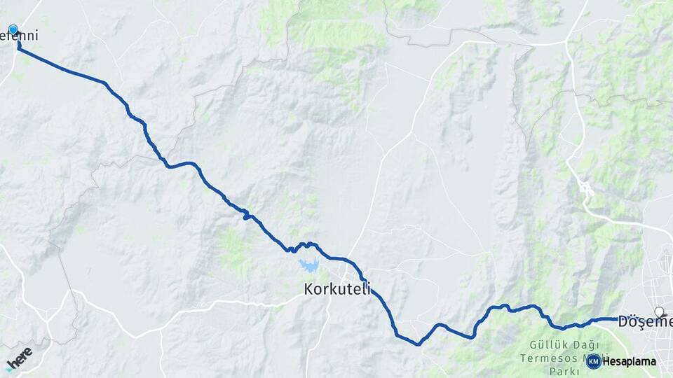Burdur Tefenni Döşemealtı Antalya Arası Kaç Km - Yol Haritası