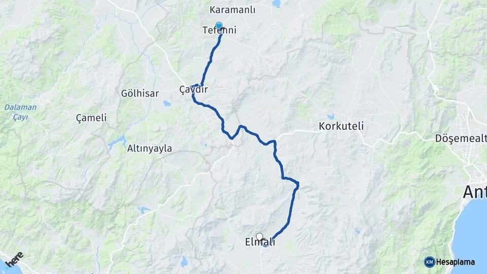 Burdur Tefenni Elmalı Antalya Arası Kaç Km - Yol Haritası