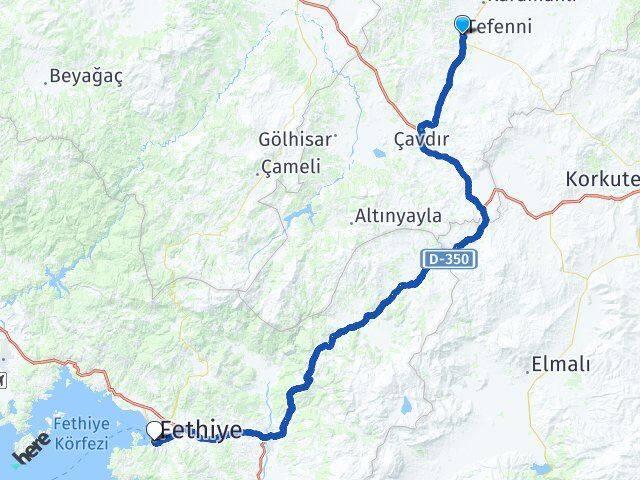 Burdur Tefenni Fethiye Muğla Arası Kaç Km - Yol Haritası