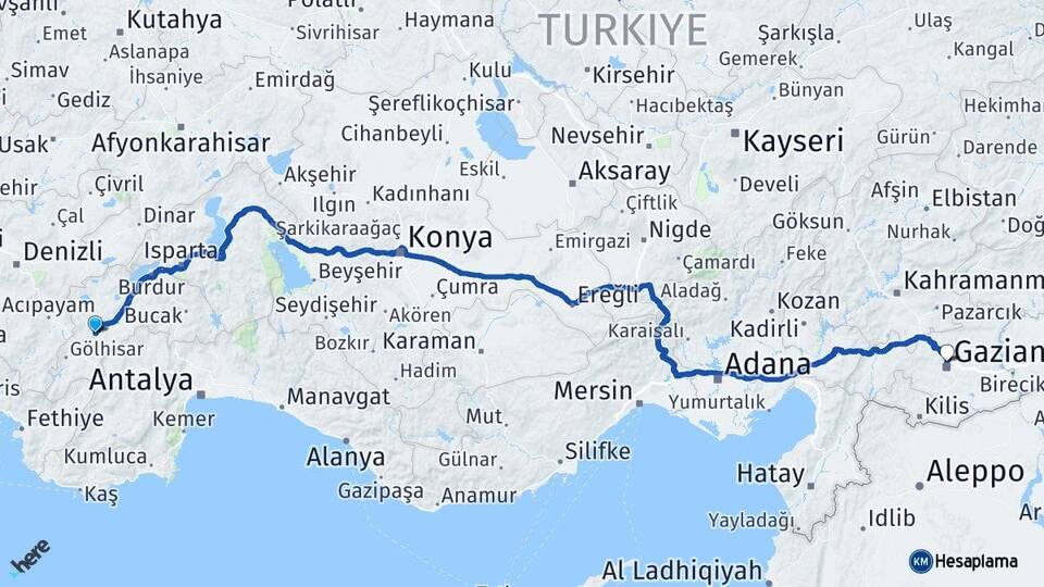 Burdur Tefenni Gaziantep Arası Kaç Km - Yol Haritası