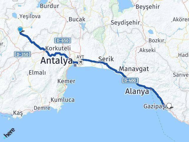 Burdur Tefenni Gazipaşa Antalya Arası Kaç Km - Yol Haritası