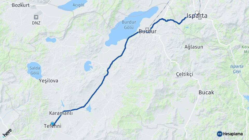 Burdur Tefenni Isparta Arası Kaç Km - Yol Haritası