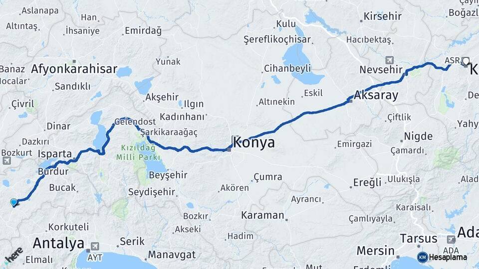 Burdur Tefenni Kayseri Arası Kaç Km - Yol Haritası