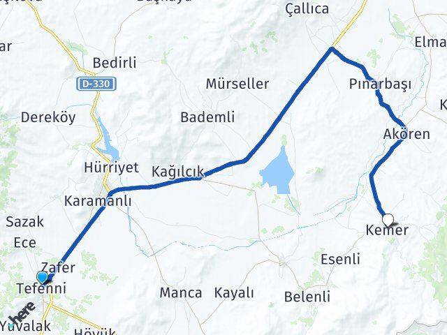 Burdur Tefenni Kemer Arası Kaç Km - Yol Haritası