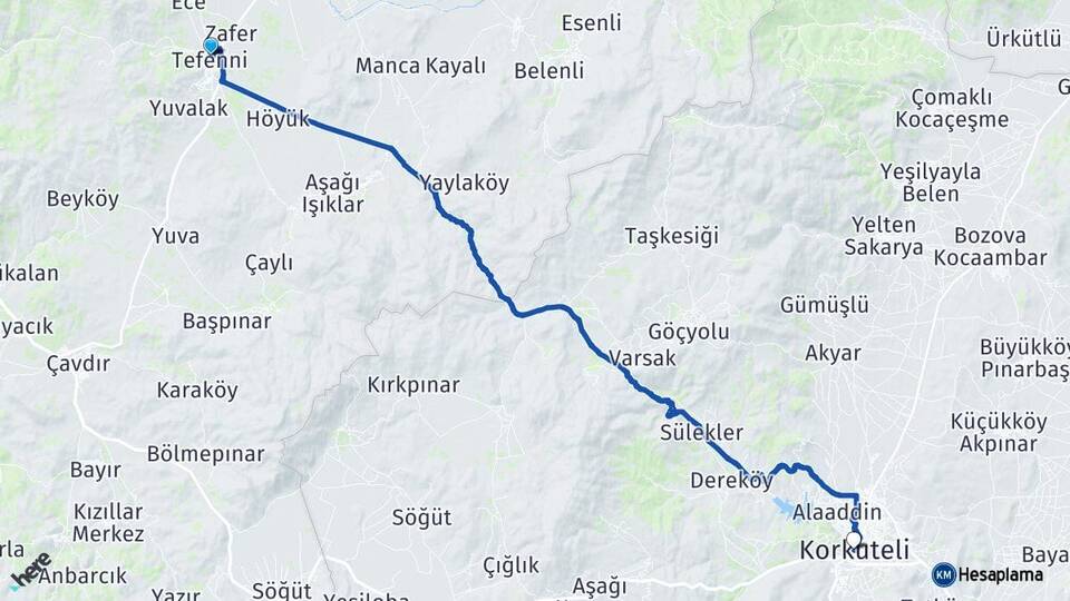 Burdur Tefenni Korkuteli Antalya Arası Kaç Km - Yol Haritası