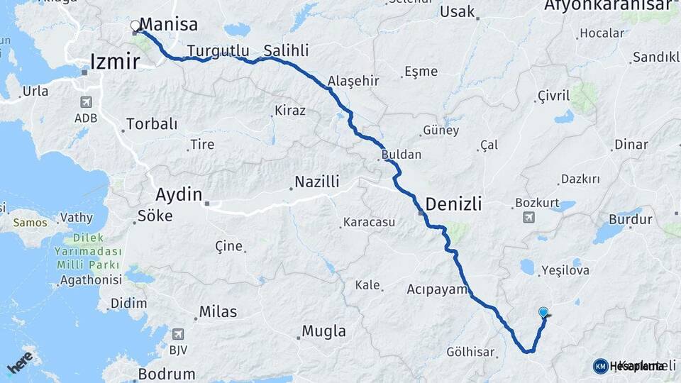 Burdur Tefenni Manisa Arası Kaç Km - Yol Haritası