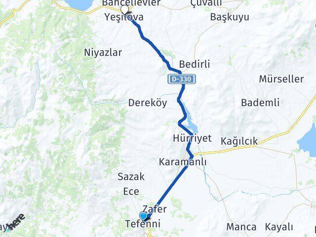 Burdur Tefenni Yeşilova Arası Kaç Km - Yol Haritası
