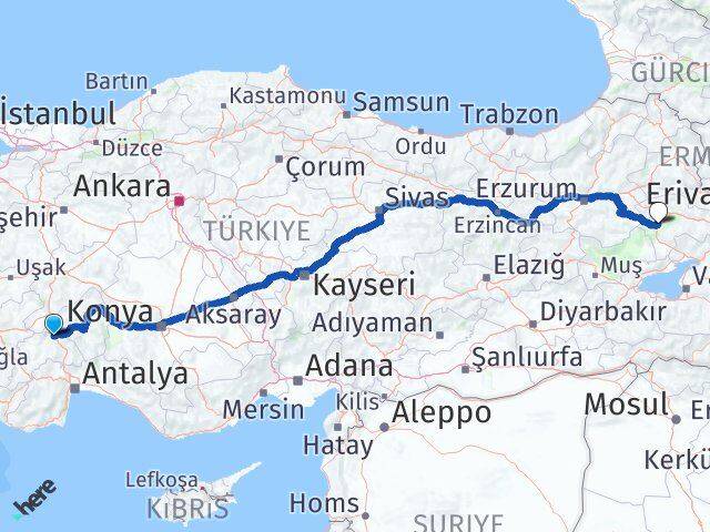 Burdur Tutak Ağrı Arası Kaç Km - Yol Haritası