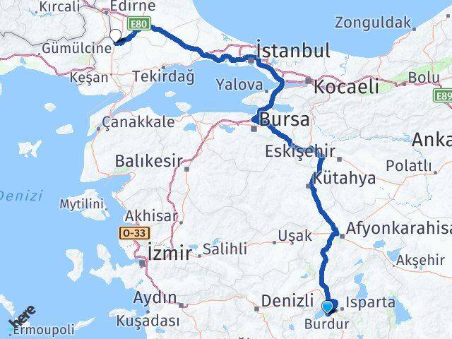 Burdur Uzunköprü Edirne Arası Kaç Km - Yol Haritası