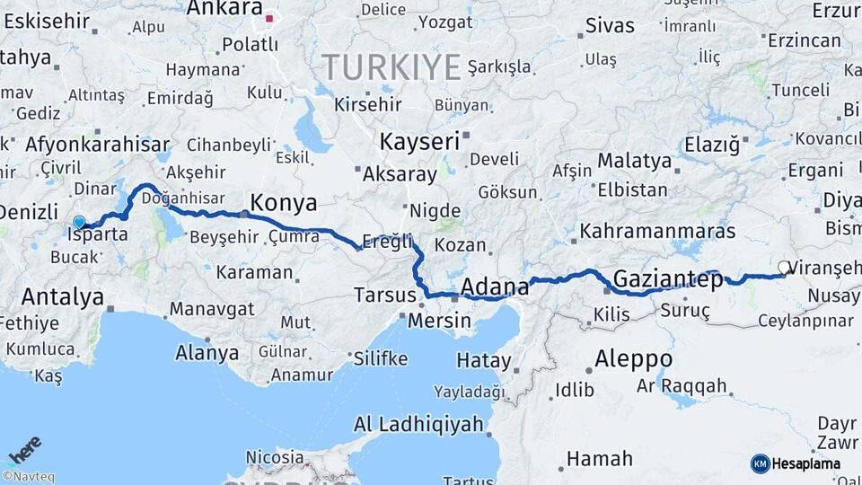 Burdur Viranşehir Şanlıurfa Arası Kaç Km - Yol Haritası