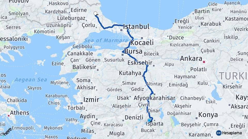 Burdur Vize Kırklareli Arası Kaç Km - Yol Haritası