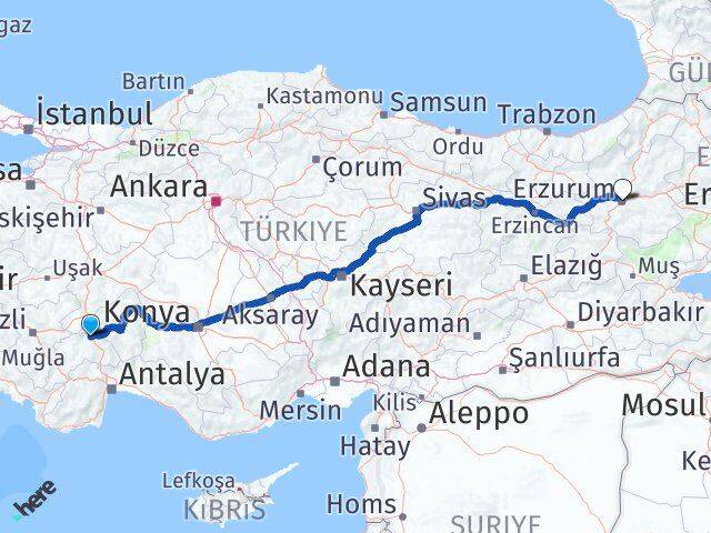 Burdur Yakutiye Erzurum Arası Kaç Km - Yol Haritası