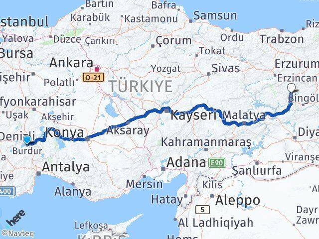 Burdur Yayladere Bingöl Arası Kaç Km - Yol Haritası
