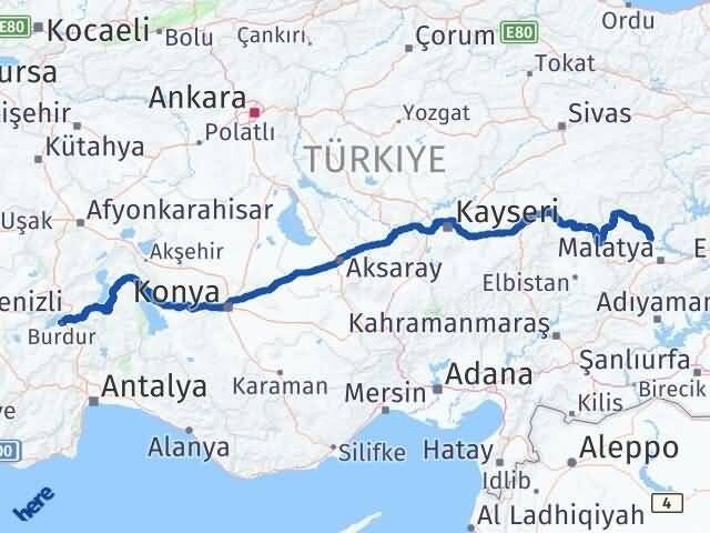 Burdur Yazıhan Malatya Arası Kaç Km - Yol Haritası