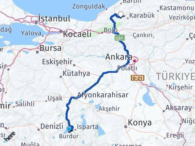 Burdur Yenice Karabük Arası Kaç Km - Yol Haritası