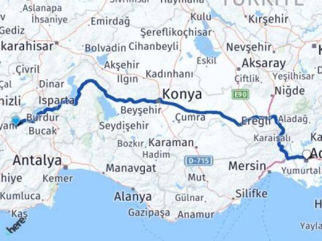 Burdur Yeşilova Adana Arası Kaç Km - Yol Haritası