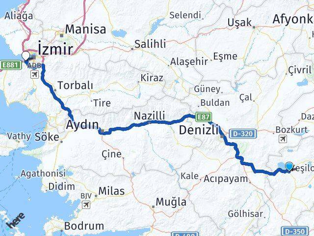 Burdur Yeşilova Balçova İzmir Arası Kaç Km - Yol Haritası