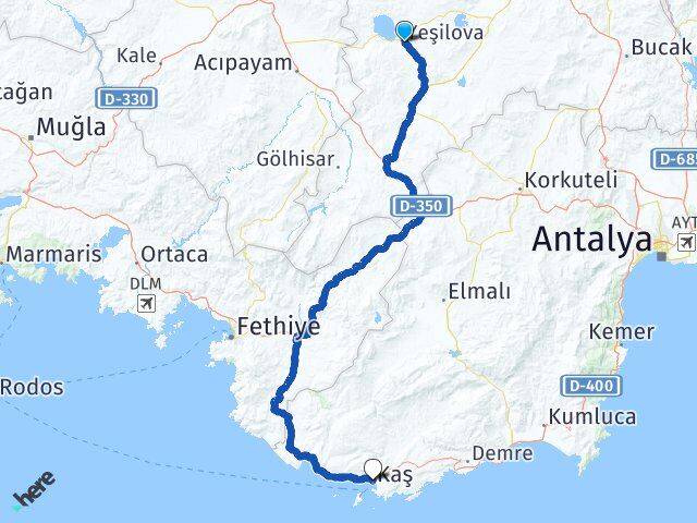 Burdur Yeşilova Kaş Antalya Arası Kaç Km - Yol Haritası