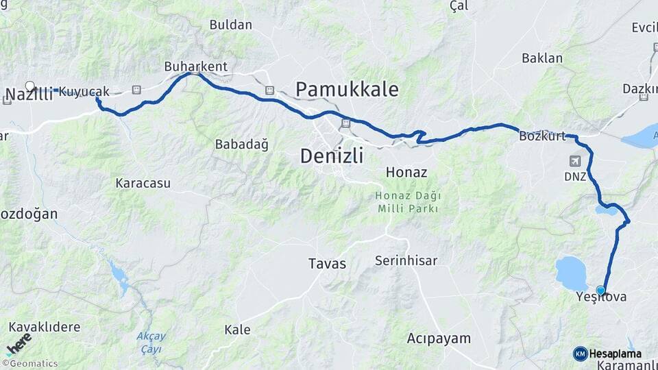 Burdur Yeşilova Nazilli Aydın Arası Kaç Km - Yol Haritası