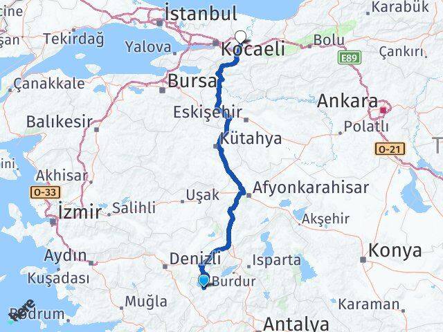Burdur Yeşilova Sakarya Arası Kaç Km - Yol Haritası