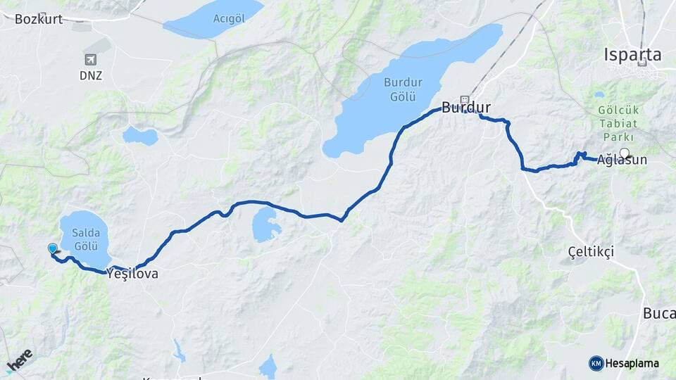 Burdur Yeşilova Salda Ağlasun Arası Kaç Km - Yol Haritası
