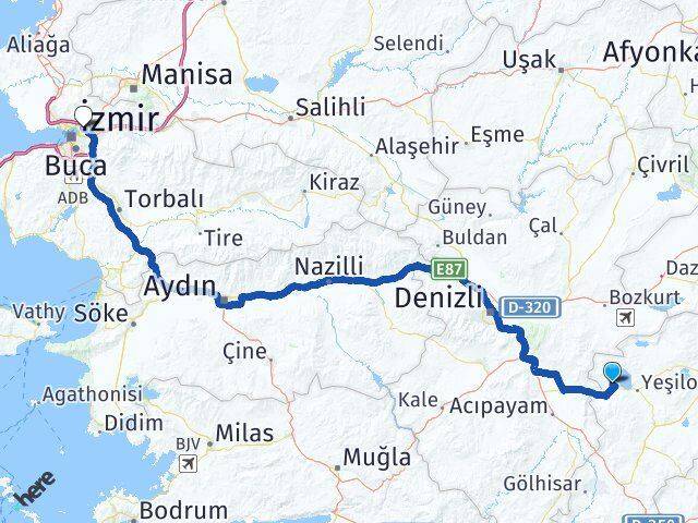 Burdur Yeşilova Salda Bayraklı İzmir Arası Kaç Km - Yol Haritası