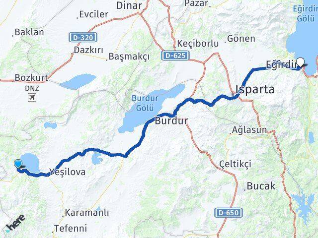 Burdur Yeşilova Salda Eğirdir Isparta Arası Kaç Km - Yol Haritası
