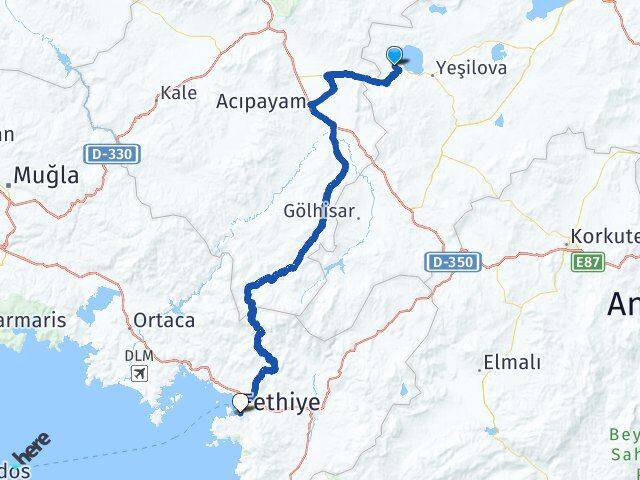 Burdur Yeşilova Salda Fethiye Muğla Arası Kaç Km - Yol Haritası