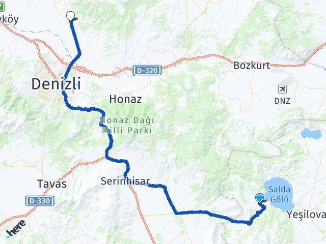 Burdur Yeşilova Salda Pamukkale Denizli Arası Kaç Km - Yol Haritası