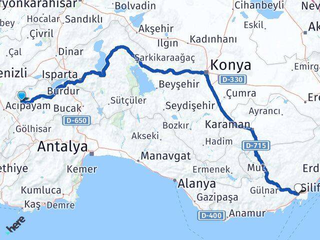Burdur Yeşilova Salda Silifke Mersin Arası Kaç Km - Yol Haritası