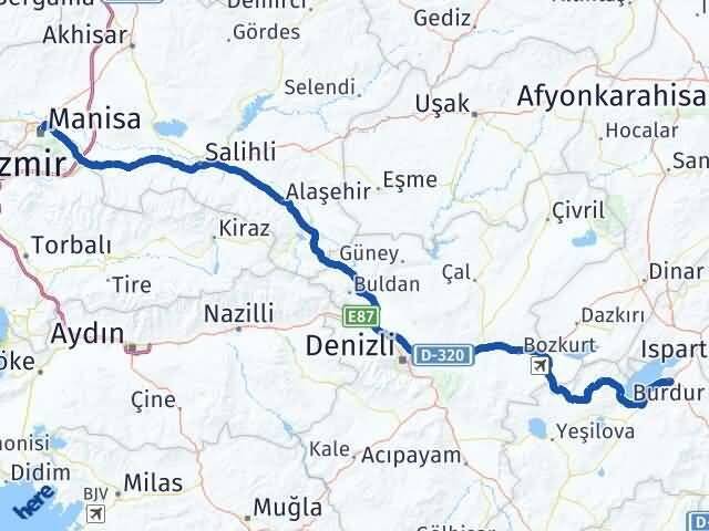 Burdur Yunusemre Manisa Arası Kaç Km - Yol Haritası