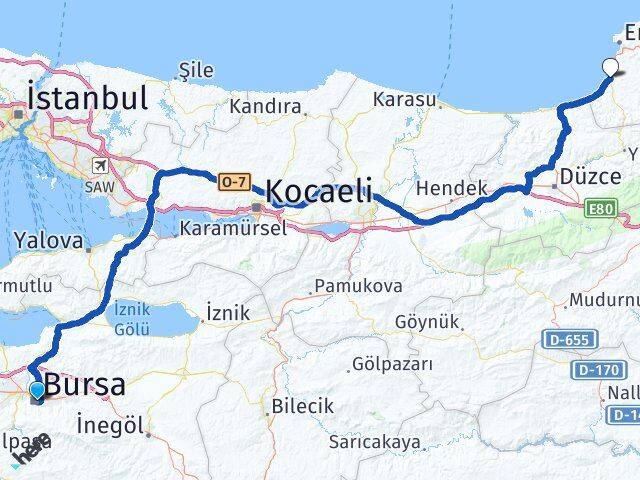 Bursa Alaplı Zonguldak Arası Kaç Km - Yol Haritası