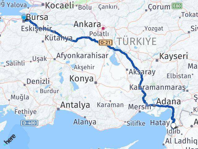 Bursa Altınözü Hatay Arası Kaç Km - Yol Haritası