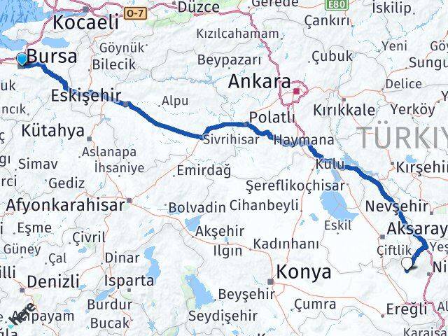 Bursa Altunhisar Niğde Arası Kaç Km - Yol Haritası