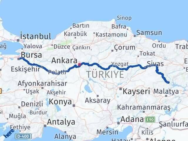 Bursa Arapgir Malatya Arası Kaç Km - Yol Haritası