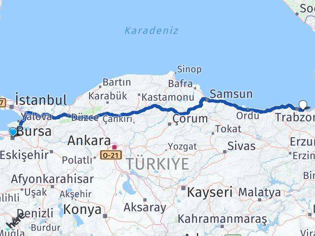 Bursa Arsin Trabzon Arası Kaç Km - Yol Haritası
