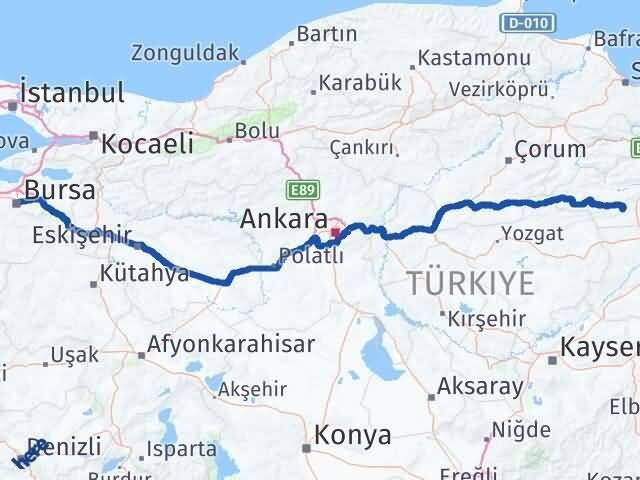 Bursa Artova Tokat Arası Kaç Km - Yol Haritası