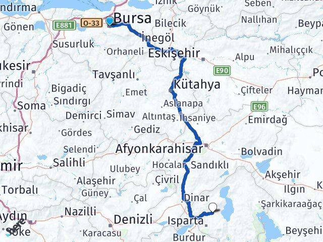 Bursa Atabey Isparta Arası Kaç Km - Yol Haritası