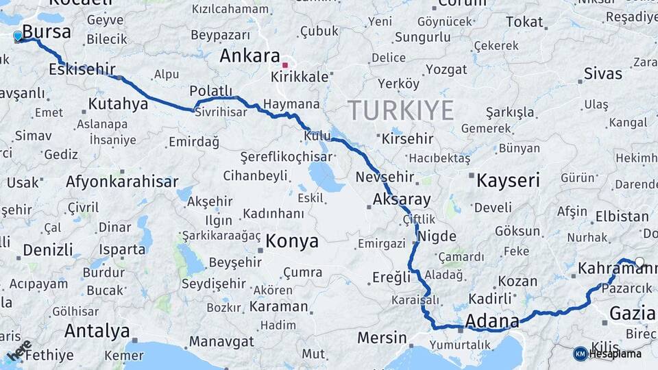 Bursa Besni Adıyaman Arası Kaç Km - Yol Haritası