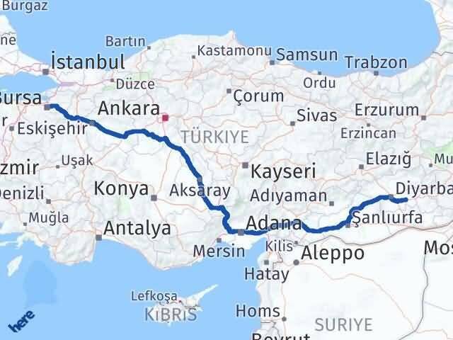 Bursa Bismil Diyarbakır Arası Kaç Km - Yol Haritası
