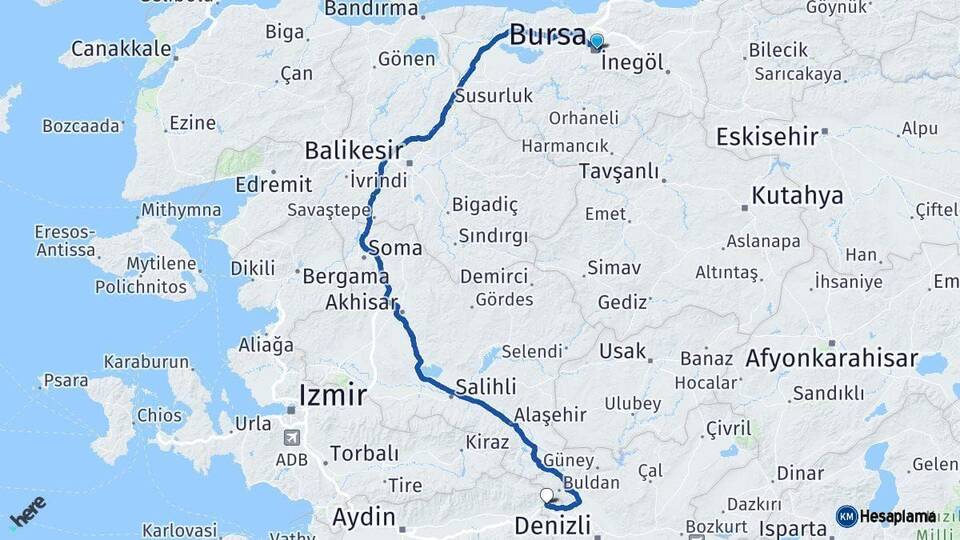 Bursa Buharkent Aydın Arası Kaç Km - Yol Haritası